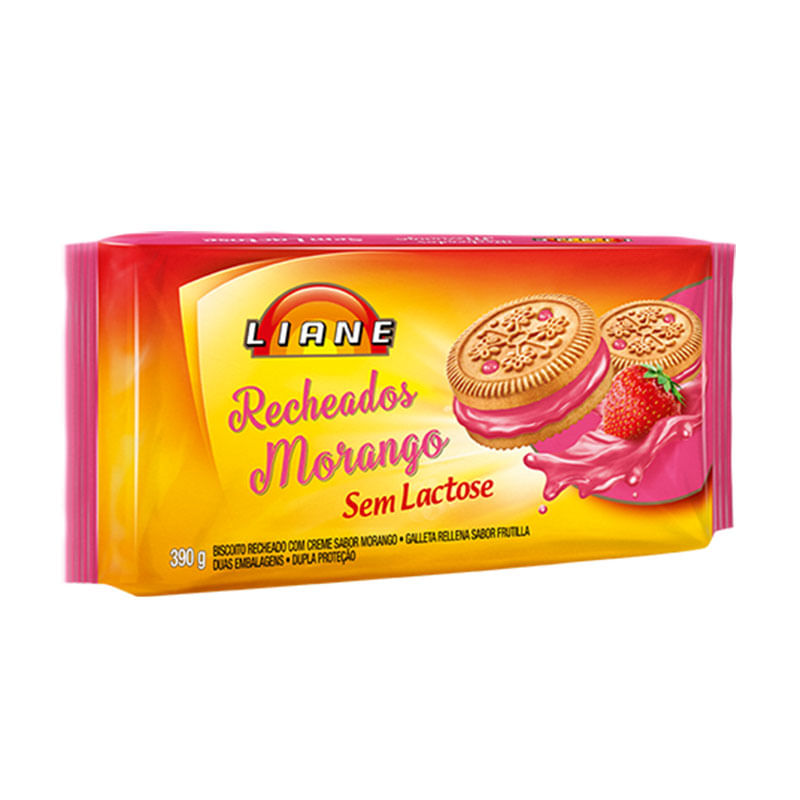 Biscoito Recheado Liane 390g Morango